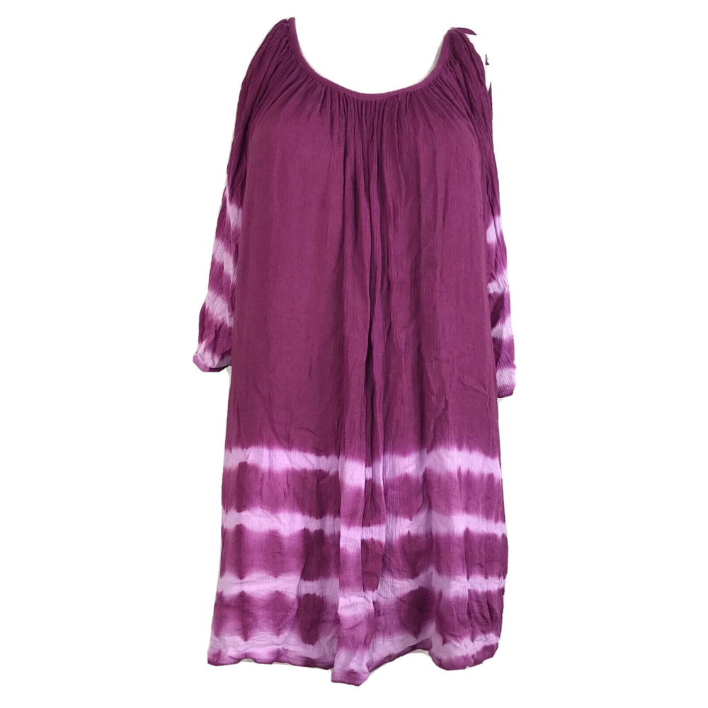 Soft Surroundings Shirt‎ Womens Sz S Purple Tie Dye Cold Shoulder Flowy Tunic